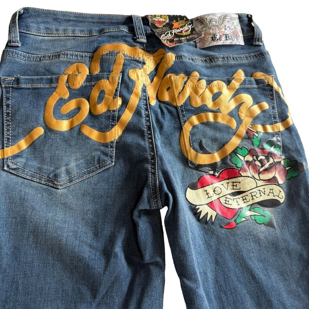 Ed Hardy Flare Jeans Women’s 26 True Love Dagger Love Eternal Embroidered Y2K